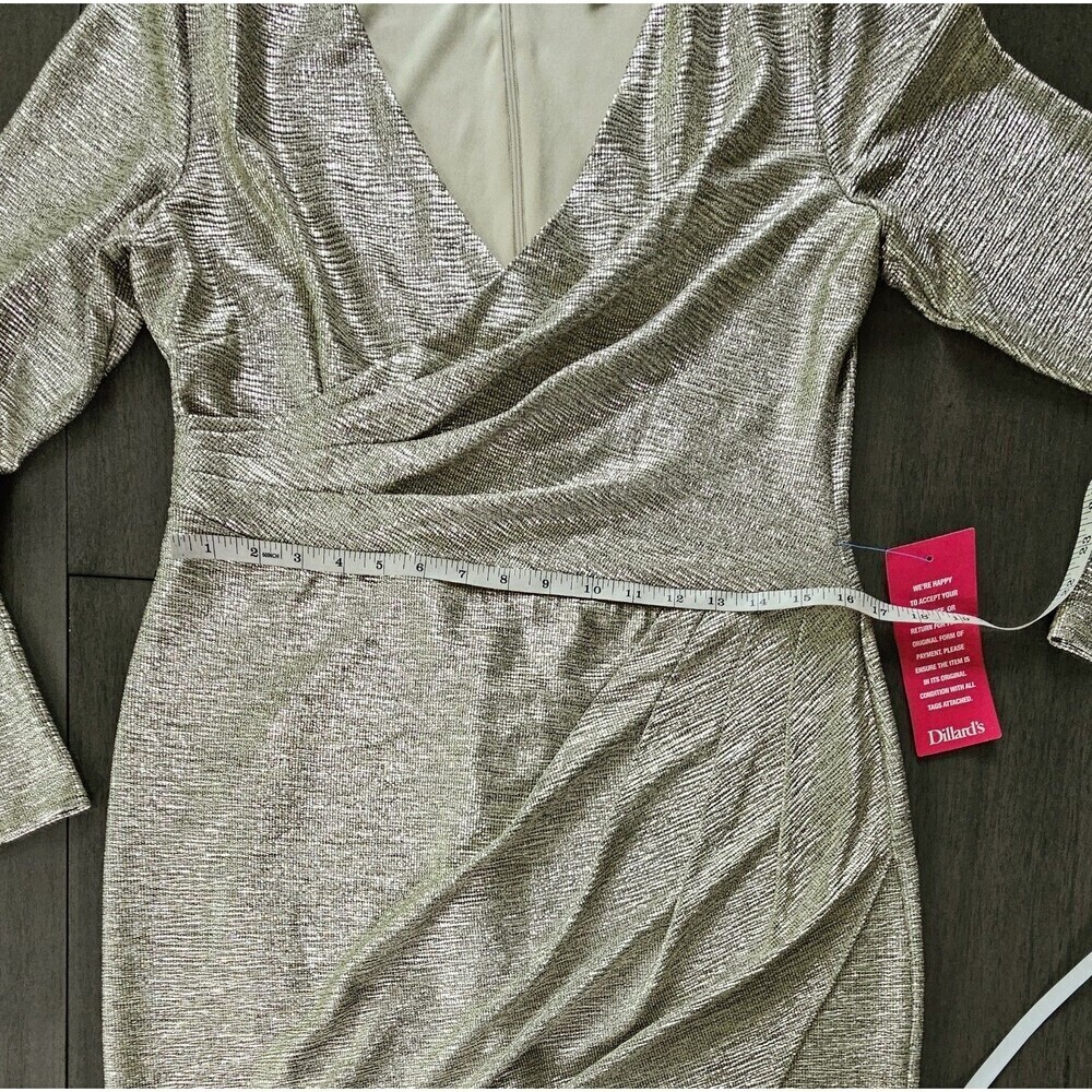 Adrianna Papell Gold Faux Wrap Asymmetric Coctail Dress Size 12 Party Wedding - Picture 5 of 11